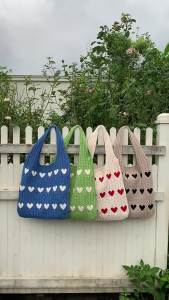 228Lovely R Knitted Bag Woven Tote Bags Y2k Korean Fashion Women Big Shoulder Bag Soft Wool Handbag 2024 Winter