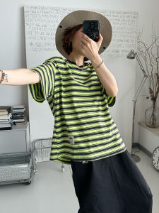 5eleven Four-Color Stripes Cotton Bamboo Texture round Neck Breathable Japanese Style Work Clothing Retro T-shirt Short Sleeve