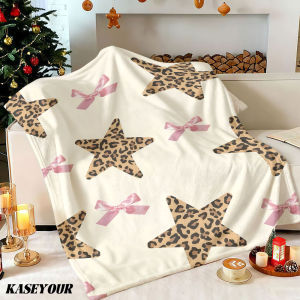 Beast Kingdom | Leopard Star Bows Winter Summer Flannel Blanket Throw Fleece Soft Fuzzy Plush Cozy Fleece Blankets for Sofa Ideal Gifts
