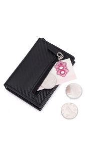 DIENQI Anti Rfid ID Card Holder Case Men Leather Metal Wallet Male Coin Purse Women Mini Carbon Credit Card Holder With Zipper