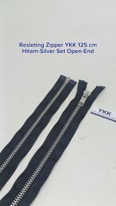 Resleting Zipper YKK 125 cm Hitam Silver Type Gigi Besi Model Set Open End Harga Per Biji