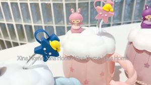 Cốc ly sứ dể thương cloud girl/ ly có nắp ly hoạt hình ly có ống hút 450ml