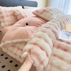 Tuscan Rabbit Fur Velvet Faux Fur Thickened Soft Comfortable Bedding Set Duvet Cover Sheet Dust Cover Large Bubble Four Piece Set