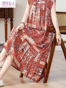 ฤดูร้อนมาใหม่ผ้าฝ้ายผ้าไหมแขนกุดชุดผู้หญิงหลวมSlimmingความยาวกลางBreathableชุดสําหรับแม่หนุ่ม