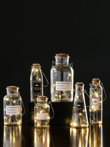 Glass Wish Bottle Night Light Lucky Star Paper Cork Dried Flower Storage Jar Festive Atmosphere Bottle Modern Minimalist Style