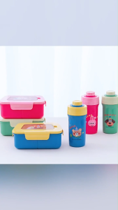 FR-C1379 Tempat Bekal Anak 3 Sekat Karakter Lucu Lunch Box Anti Tumpah Free Sendok / Set Kotak Makan