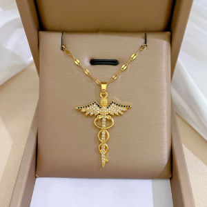 Fashion Vintage Spinning Angel Wings Crystal Necklace For Women Girl Charm Stainless Steel Cross Gold Pendant Jewelry Accessories Gift No Fading