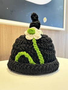 Korean Style Warm Floral Chunky Knit Hat Women Cute Sweet Knitted Cap Face Slimming Ear Protection Country Owner Hat