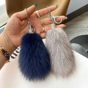จี้กุญแจรถไฟฟ้าขนกระต่ายแท้ จี้หางขนสัตว์ ของตกแต่งกระเป๋า เครื่องประดับตกแต่งหัวเข็มขัดสำหรับตกแต่งกระเป๋า
