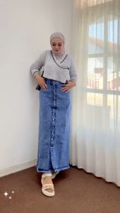 Rok Jeans Span Polos Wanita Best Seller Rok Denim Panjang Rawis