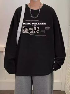 American High Street Style Pure Cotton Long Sleeve T-Shirt Casual Loose Fit for Students And Men Breathable Comfortable Sweatshirt