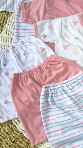 Paket 6Pcs Setelan Baju Bayi Baru Lahir Lengan dan Celana Pendek Baby Newborn Gift Set Seri Dusty Pink - Juragan Lebak