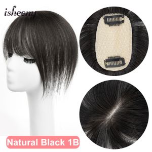 isheeny Real Human Hair Topper Hairpiece 5x9cm Breathable Hair Net Black Brown Blonde Natural Straight Top Hair Pieces for Women