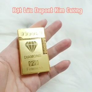 Bật Lửa Gas Đá Dupont Kim Cương 999 ( Màu Vàng Bạc - Xài Gas - Lửa Thường )