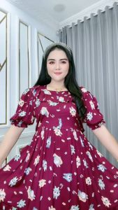 Labubu - Pakaian Wanita Midi Dress Katun Rayon Resleting Depan Tali Pinggang Ld 110 Pb 125
