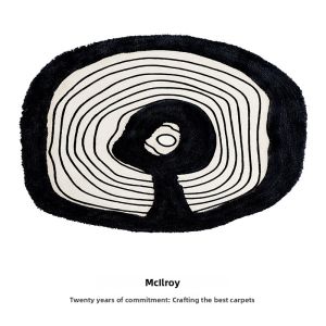 French Artistic Irregular Circular Black and White Milk Silk Carpet