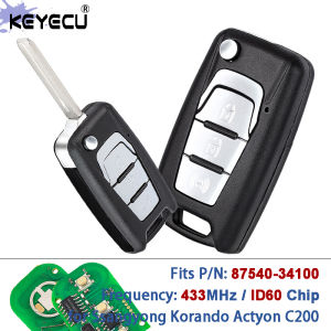 KEYECU P/N: 87540-34100 433MHz ID60 Chip Replacement Flip Remote Car Key Fob for Ssangyong Korando Actyon C200