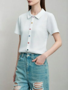 AMII | Summer Leisure Youthful Design Rainbow Color Block Short Sleeve T-Shirt