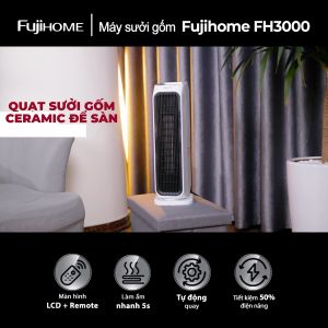 Máy sưởi gốm không khô da FUJIHOME nhập khẩu điều khiển từ xa Quạt sưởi gốm ấm mini Ceramic tự ngắt tiết kiệm điện- Hàng chính hãng