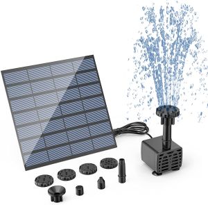 2.5W Solar Water Pump Fountainwith 6Nozzles and 4ft Water PipeSolar Powered Pump for Bird BathPondGarden Solar Fountain Pump
