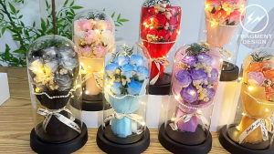 F&D 7pcs Rose Eternal Flowers Cover Dome Eternal Rose Flower Bouquet LED Valentines Girlfriend Gift Day Christmas Birthday Teachers Day Gift