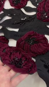 African Nigerian Sequins Embroidery3D Flower rufflet Tulle Lace FabricSewing Beads Dress laceHigh Quality in 5 yards