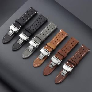 Breathable Porous Quick Release 18mm 19mm 20mm 21mm 22mm 24mm Vintage Racing Leather Watch Straps for Seiko for Rolex Watchbands