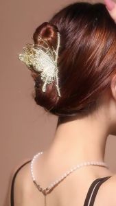 F4 Jepit Rambut Kupu Kupu 11cm Bahan Alloy dengan Aksen Kristal Permata Jedai Logam Jumbo HCM006