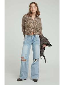 Loose Fit Medium Blue Knee-High Hole Low Waist Jeans Casual Straight Leg Denim Pants for Women Spring Summer Autumn Winter