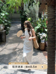 Elegant White Long Dress New Chinese Style Summer Womens Fashionable Skirt High Waist A-Line Gown Casual Polyester Fiber