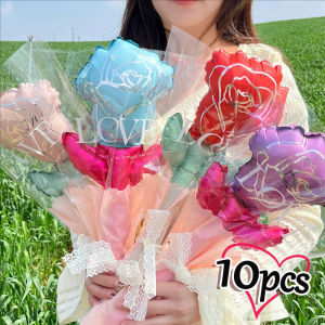 YESPERY 10Pcs Rose Flower Ballons Bouquet Aluminum Foil Ballon for Mother Valentine’s Day Wedding Guests Favour Birthday Party DIY Decoration