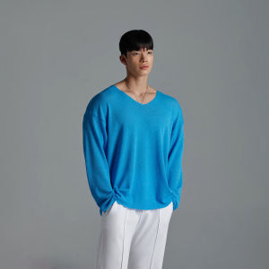 DAVID&ME | Dopamine-style Blue V-neck Loose Large Size UV-protective T-shirt