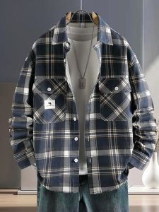 Áo Sơ Mi Kẻ Caro Cotton Nguyên Chất Mùa Xuân Thu Mới Cho Nam Dài Tay Rộng Rãi Thường Ngày Áo Khoác Ngoài Thời Trang Cho Học Sinh