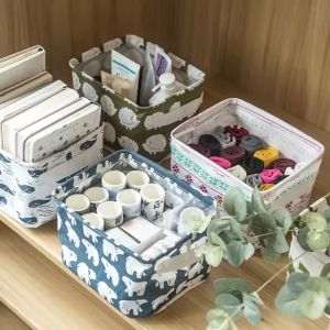 {BOS} keranjang mini desktop multi fungsi organizer storage box bahan katun