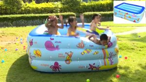 สระว่ายน้ําเป่าลม สระว่ายน้ําเด็ก 130/150/180/210CM สระว่ายน้ําเป่าลม 3 ชั้น (ปั๊มไฟฟ้าฟรี)