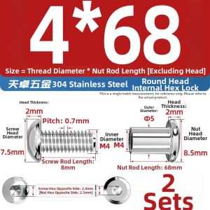TIANZHUOJINSHU | 304 Stainless Steel Round Head Internal Hex Rivet Locking Screws and Nuts Furniture Combination Kit