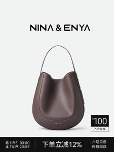 Nina Enya Large Capacity Shoulder Bag Womens Tote Bag Shirley Bag Casual Bucket Shape Soft Leather Fashionable European Style