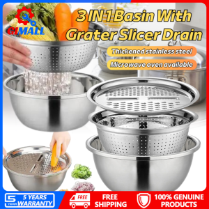 3Pcs/Set Multifunctional Stainless Steel Sink Basin Drain Basket Vegetable Cutter Kit Kitchen Julienne Grater Vegetable Slicer Vegetable Cutter Drain Basket Set Drain Basin for Fruit