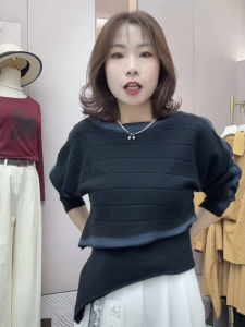 เสื้อสเวตเตอร์ถักลายกันน้ำลายสีตัดกันแบบไม่สม่ำเสมอ ทรงหลวมสบาย ๆ สำหรับผู้หญิง แขนยาว ปกติ ปกติ แขนยาว ปกติ