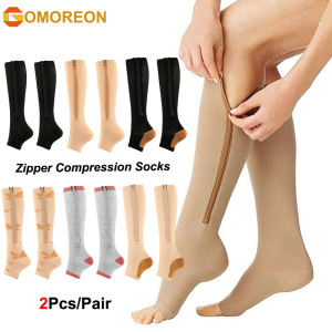 1Pair Zipper Compression Socks for Women & Men Sturdy Zippered Stocking to Improves Blood Circulation Relieves Pain & Swelling