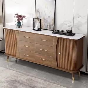 New Chinese style dining sideboard wine cabinet integrated against the wall living room light luxury storage cabinet solid wood color home kitchen cupboard