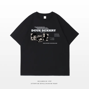 Heavyweight Pure Cotton White Short Sleeve T-Shirt Mens New 2025 Summer Cartoon Trendy Brand Youth Half Sleeve Top Breathable