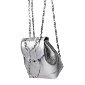 Womens Mini Large Capacity Wax Leather Shoulder Bag Fashionable Chain Design Simple Style Commuter Bag Daily Use Backpack