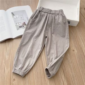 Childrens Summer Cotton Pants Thin Elastic Waist Three-Piece Set Boys Long Trousers Girls Shorts And Tops Ensemble