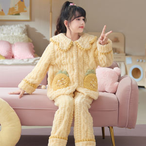 QIANSHUIMILU | Winter Warm Coral Fleece Sleepwear Set for Girls