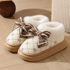 Womens Cotton Shoes Winter Thickened Fleece PU Leather Cotton Shoes Female Winter Thick Bottom Fleece Warm Outdoor Wear Anti-slip Waterproof