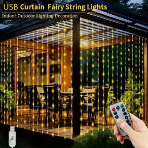 LED Curtain String Lights USB Powered Indoor 8 Modes Fairy Lights for New Year Christmas Bedroom Wedding Party Window Decoration