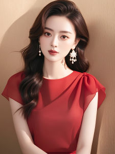 Young French Minority Red Chiffon Shirt Womens Summer 2024 Unique Beautiful Small Shirt Belly Covering Short Sleeve Tops