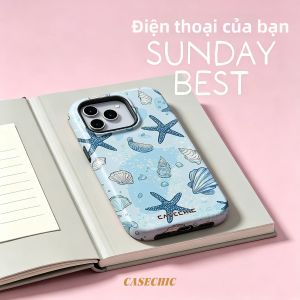Potdemiel | Ốp Điện Thoại iPhone TPU Lưới Màu Xanh Vỏ Sò Chống Xước Viền Màn Hình Nổi Thiết Kế Thời Trang Chống Sốc Từ Tính Dành Cho Pro Max 17 16 15