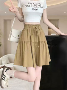 High-Waisted Loose Culottes Solid-Colored Street Style Asymmetric Five-Quarter Length Trousers for Women Casual Pants